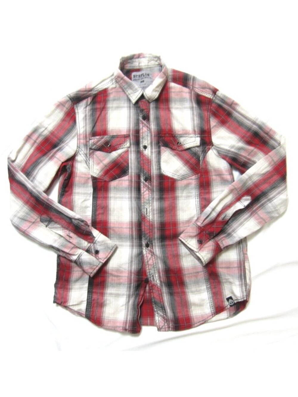 Surplus Men Sz M Plaid Western Shirt Red White Black Western Preppy Retro (M297)